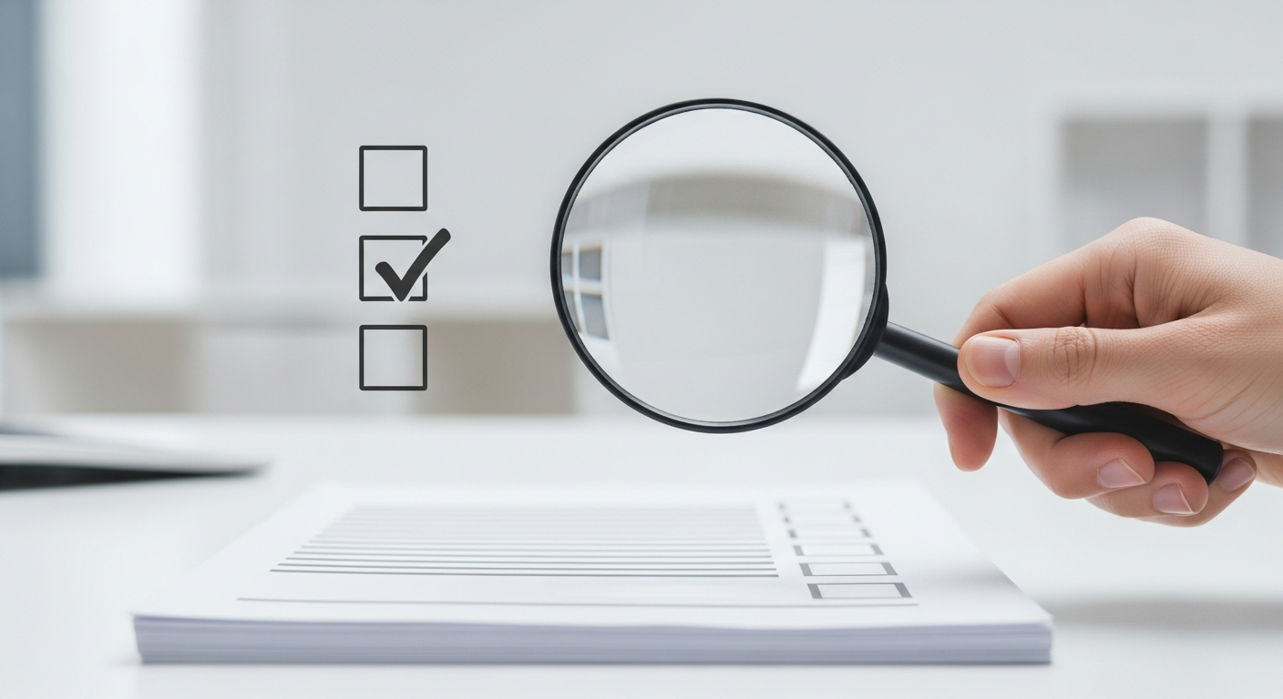 "A hand holding a magnifying glass over insurance documents, symbolizing the importance of thorough review and documentation during the claims process."